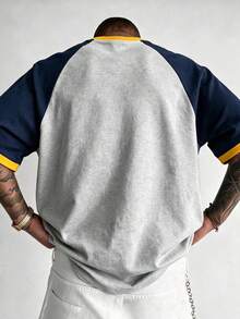 Camiseta de bloques de color vintage para hombres, tela de punto transpirable, diseño de cuello redondo regular, adecuada para uso diario - Gris - Ver 4