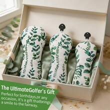 1pc Watercolor Green Leaf Botanical Printed Headcover Set For Driver, Fairway Wood And Hybrid, Protective Golf Club Head Cover For Outdoor Sports - Multicolor - View 3