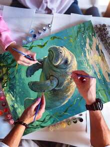 1pc Manatee DIY Oil Painting By Numbers, Canvas Painting DIY Crafts, Adult Home Decoration, Holiday Gift. - Sets - View 3