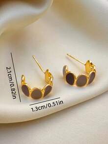 1 Pair Minimalist Elegant French Vintage Niche Design C-Shaped Enamel Stud Earrings, Suitable For Women's Daily, Holiday And Commute Wear - Gold - View 6