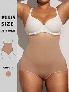 1pc Women's High Waist Tummy Control Butt Lift Shaping Black Smooth Seamless Plus Size Shapewear Bottoms PAUKEE - Mocha Brown - View 8