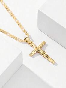 14K Gold-Plated Copper Unisex Necklace, Featuring Cross, Crucifix And Ankh (Egyptian Cross) Elements. Exquisite 3D Carved Design With Minimalist Versatile Chain. Suitable For Daily Wear And Religious Occasions, Showcasing Unique Faith And Personalized. An Ideal Gift For Friends And Family, Conveying Faith And Commemorative Meaning. - Multicolor - View 5