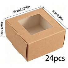 24pcs Brown Paper Boxes With Transparent Window, (3.74*3.74*1.57 Inches) Gift Packaging Boxes, Suitable For Baking Cookies, Cakes, Candies, Wedding Parties, Mother's Day Holiday Gift Packaging - Brown - View 8