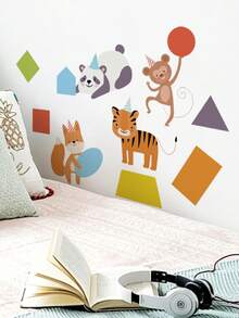 Cartoon Early Education Cognitive Wall Stickers 1-10 Numbers, Geometric Shapes, Party Animals, Math Arithmetic, DIY Peel And Stick Vinyl Decals For Kindergarten Children's Room Wall And Floor Decoration - Multicolor - View 5