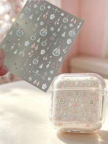 1 Set Merry Christmas Aesthetic Stickers, Festive Ornament Angel Snowflake Pattern Stickers For Phone, Laptop, Earphone Case, Decor, Bonus: Tweezers Included - Christmas Stickers - View 5