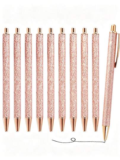 10/3Pcs Rose Gold Retractable Ballpoint Pen Set,High‑Value Fine Glitter Metal Barrel,Comfortable Smooth Writing Ball Pens,Suitable For Wedding,Date,Perfect Valentine's Day Gift For Her,Christmas Stocking Filler,Halloween,University Essential