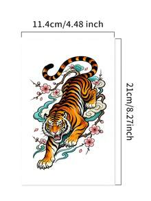 1pc Tiger Stripe Temporary Tattoo Sticker, Waterproof & Sweat-Resistant, Disposable, Suitable For Women And Men, Face, Arm, Waist, Chest, Leg, Abdomen, Neck, Hand, Finger, Back, Dance Party Stage Performance, Modern Body Art - Multicolor - View 3