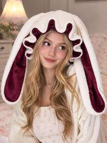Topi Tidur Wanita Lucu dengan Telinga Kelinci Panjang, Topi Pelindung Rambut dengan Lapisan Satin Lembut, Topi Malam Dua Lapis yang Empuk dan Nyaman, Ikat Kepala untuk Tidur di Rumah - MultiWarna - View 1