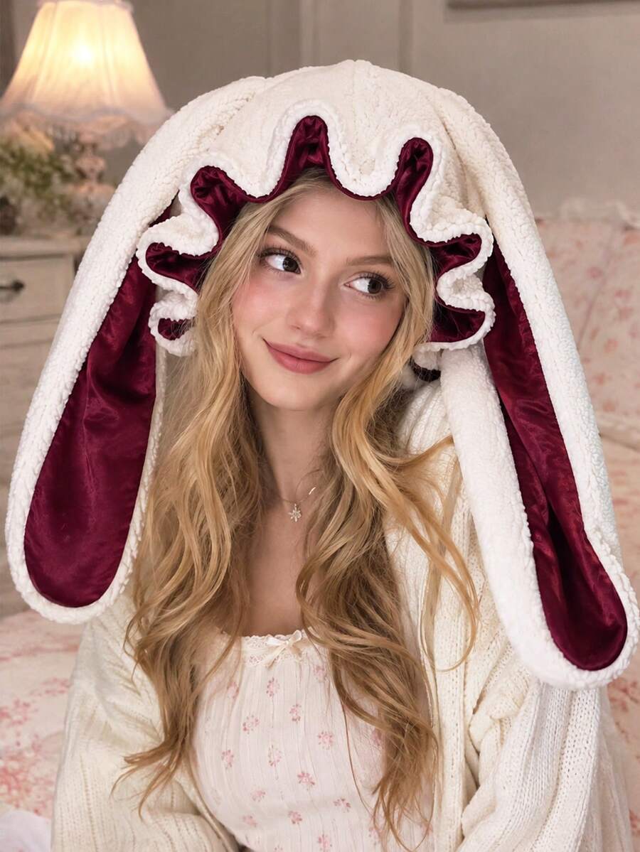 Topi Tidur Wanita Lucu dengan Telinga Kelinci Panjang, Topi Pelindung Rambut dengan Lapisan Satin Lembut, Topi Malam Dua Lapis yang Empuk dan Nyaman, Ikat Kepala untuk Tidur di Rumah - MultiWarna - View 1