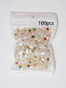 20/50/100pcs/Bag, 15mm Five-Petal Bauhinia Flower, Gold Base Claw Set With Light-Colored Rhinestones (Random Color) Resin Flower, No-Hole Pearl Flower, For Clothing Decoration - Colorful Diamond Bauhinia - View 9