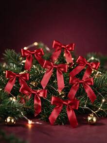 Christmas Satin Ribbon Bows, Twisted Bows, For Gift Wrapping, Bows With Twists, Suitable For Graduation Gift Decoration, Mother's Day Gift Decoration, Crafts, Weddings, Bridal Showers, Birthday Party Decoration - Red - View 1