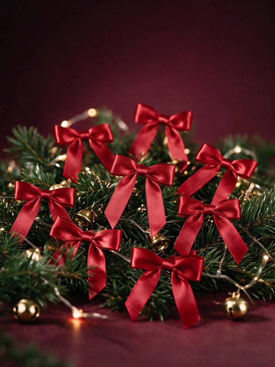 Christmas Satin Ribbon Bows, Twisted Bows, For Gift Wrapping, Bows With Twists, Suitable For Graduation Gift Decoration, Mother's Day Gift Decoration, Crafts, Weddings, Bridal Showers, Birthday Party Decoration - Red - View 1