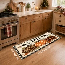 1pc Autumn Pumpkin Print Faux Cashmere Doormat, "Fall Y'all" Autumn Slogan, Three Pumpkins & Black And White Plaid Pattern Rug, Rustic Farmhouse Style Autumn Harvest Home Decor, Suitable For Entryway, Kitchen, Living Room, Bedroom - Multicolor - View 9