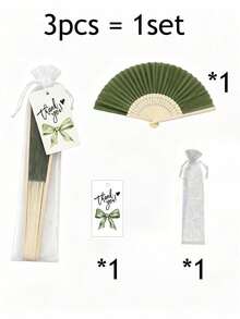 2/3/15/30pcs Elegant Green Wedding Folding Fan Set, Includes Tags And Gift Bags, Bride Bamboo Handheld Folding Fan, Suitable As Bridesmaid Gift And Wedding Decoration, Also Applicable For Party Events, Perfect Summer Accessory - Multicolor - View 15