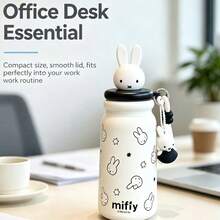 1 Peça Copo de Café Isolado de Grande Capacidade MIFFY 500ML, Garrafa de Água Fofa para Meninas, Copo Portátil de Aço Inoxidável 316 para Uso Externo com Canudo para Estudantes - Branco - Visão 4