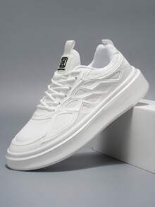 Men's Fashion Casual Sports, College Style Comfortable Skate Shoes, Suitable For Outdoor Sports, Gym, Work, Party, Birthday Gift - White - View 1
