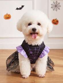 LUCKIE PAW 1pc Halloween Full Print Silver Spider Web Pattern Pet Dress, Physical Flea Prevention, Reduces Shedding, Heat Insulation, Breathable, Suitable For Small And Large Dogs And Cats, Indoor And Outdoor - Multicolor - View 4