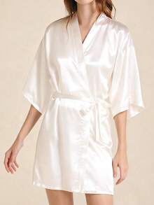 1件客製化文字姓名女款黑色愛心印花和服風睡袍/浴袍，個性化女款居家服，送女友禮物 - 白色 - 查看 7