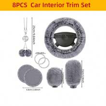 8PCS Winter Plush Car Steering Wheel Cover, Comfortable & Warm, Bling Bling Style Plush Pendant, Gear Shift Cover Protective Sleeve, Cup Holder Mat Combination, Multiple Colors Available - Multicolor - View 3