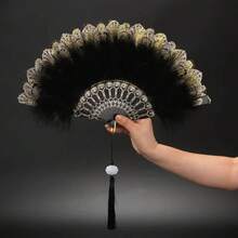 1pc Fairy Realistic Feather Fan, Suitable For Dance Party Stage Performance - Pink - View 13