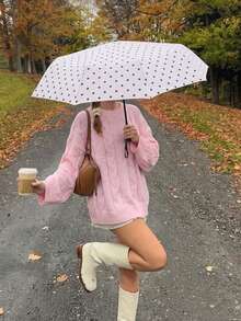 Halloween Academy Style Gentle & Sweet, Pink Cable Knit Sweater, Loose Fit Autumn Back To School Outfit - Pink - View 1