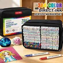 Professional Art Use, Back To School 384 Colors Hand-Drawn Pen Set, Equipped With Replaceable Pen Tips, Round Head And Soft Head Switchable, Vibrant And Rich Color Expression, Black Large Capacity Storage Bag With Compartments, Easy To Carry And Organize, Suitable For Paper, Canvas, Ceramic And Various Other DIY Drawing Needs. - Sets - View 2
