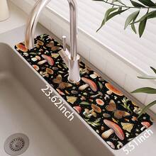 1pc Mushroom Design Sink Faucet Water Absorbent Mat, Drainage Mat, Suitable For Kitchen, Bathroom Sink, Countertop, Drainage Mat, Diatomaceous Earth Material, Cuttable, Quick Drying Mat - Multicolor - View 11