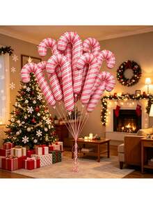 10pcs 32-Inch Pink Candy Cane Balloons Set, Suitable For Christmas, New Year, Anniversary, Birthday And Reunion Party Decoration, Christmas Theme Decoration Balloons - Pink Cane - View 1