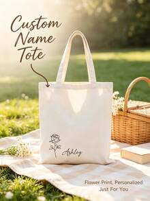Custom Photo & Text Tote Bag – Personalized, Reusable Shoulder Shopping Bag With Foldable Design (Polyester, Assorted Colors) - Multicolor - View 10