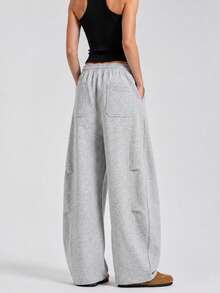NBCT Women's Casual Streetwear Pants, Elastic Drawstring Waist Versatile Commute Home Leisure Sports Long Pants - Grey - View 2