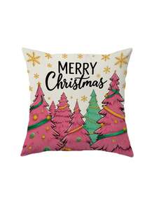 1/2/4Pcs Merry Christmas Pink Tree Pillow Cover, Gold Snowflake Vintage Farmhouse Cushion Case, Colorful Xmas Holiday Sofa Throw Pillowcase (No Insert) - Multicolor - View 11