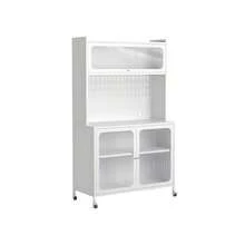 Cupboard Kitchen Counter Slim Kitchen Storage Glass Door Kitchen Wagon Kitchen Board Fashionable Kitchen Cabinet Kitchen Stocker 100cm Cupboard Cookin - ホワイト + 炭素鋼 + キッチン - チェックする 1