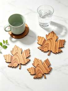 1/4/8Pcs Maple Leaf Wooden Coaster Set,Non‑Slip Heat‑Resistant Cup Mats,Fall Table Decor,Home Kitchen Office Restaurant Party Coffee Tea Drink Mat,Halloween Thanksgiving Holiday Gift - Multicolor - View 4