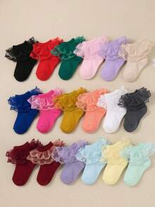 1/5/10 Pairs Random Style Girls Lace Ruffle Socks, Little Girls Autumn Clothing, Autumn Decorative Christmas Halloween Accessories, Baby Essentials Baby Socks - Multicolor - View 3