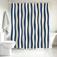 1pc Line Pattern Shower Curtain, Minimalist Design, Waterproof Bath Curtain, Suitable For Bathtub Partition, Bathroom Decor And Bathroom Accessories, Includes 12 Hooks, Home Decor Gift - Multicolor - View 6