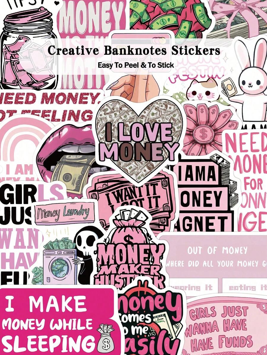 50pcs Creative Banknotes Stickers For Adults Teens Sticker Enthusiasts Back-To-School Season Halloween Scrapbooking Journaling Laptops Skateboards More Decor, Add A Fun Touch To Your Devices! - A - View 1