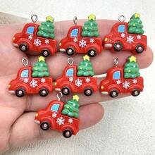 6 món charm cây thông Noel bằng nhựa resin, phù hợp làm trang sức DIY, phụ kiện tiệc, bông tai, dây chuyền, phụ kiện túi xách - Mặt dây chuyền cây thông Noel hình ô tô hoạt hình - Xem 1