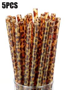 10/20pcs Reusable Leopard Print Plastic Straws With 1/2pcs Cleaning Brush, Suitable For Women's Water Cups, Fit For Birthday Party Drinking - Multicolor - View 25