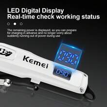 Kemei Professional Hair Clipper, LCD Digital Display Wireless Hair Trimmer, Type-C Fast Charging Stainless Steel Blade Hair Clipper, Suitable For Men's Salon Home Hair Cutting And Trimming Set - White - View 7