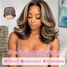 Smilegirl 16-Inch Brown Bob Curly Human Hair Wig, 5x5 HD Lace Closure Wig, Glueless Wig For Women - Blonde Highlight - View 3