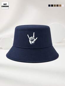 1pc Unisex Rock Gesture Black Outdoor Casual Fashion Adjustable Bucket Hat - Multicolor - View 1