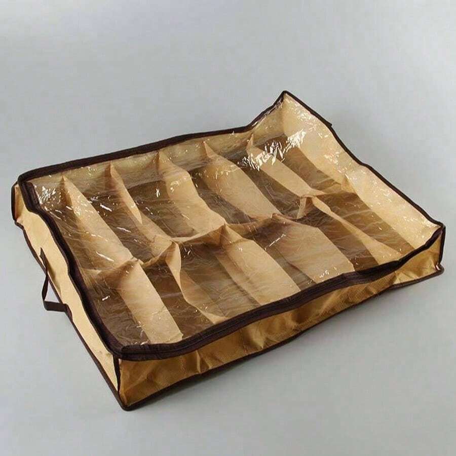 1/3 Vintage Canvas Shoe Storage Box, 12 Underbed Storage Boxes, Waterproof & Dustproof, With Transparent Window, Underbed Storage Organizer, Suitable For Kitchen, Living Room, Bedroom Storage - Beige - View 1