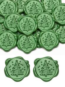 20/30/60pcs Christmas Wax Seal Stickers, Invitation Envelope Seal Stickers, Self-Adhesive Wax Seal Stickers, Suitable For Christmas, Party, Envelope, Gift Packaging - Christmas Tree (Green) - View 2
