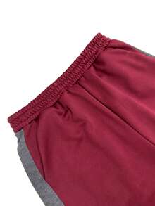 New Autumn/Winter Vintage Colorblock Drawstring Hooded Sweatshirt & Draped Flared Pants Casual Set - Burgundy - View 4
