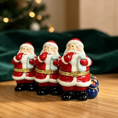 Adorable Red Ceramic Santa Claus Jewelry Box, Creative Cartoon Figurine Ornament, Suitable For Earrings, Necklaces, Bracelets And Rings | Lucky Gift Ideas: Birthday, Graduation, Halloween, Christmas, New Year, Valentine's Day, Mother's Day Decor - Perfect Desktop Or Bookshelf Display