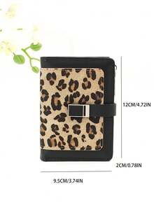 Women's Short Colorblock Patchwork Wallet, Fashionable Leopard & Tree Pattern Multifunctional ID Card Holder, Exquisite Fashionable Snap Closure Large Capacity Zipper Card Holder Coin Purse, Lightweight Convenient To Carry, Suitable For Holiday Gifts - Coffee - View 6