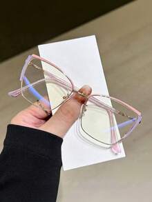 1pc Women's Fashion Metal Frame Cat Eye Shape Clear Lens Glasses, Versatile Design Transparent Eyewear Accessory - Pink - View 11