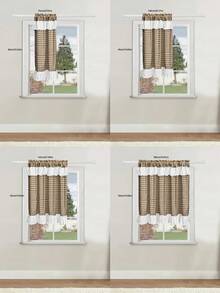 1pc Brown Plaid Ruffle Short Curtain, Rod Pocket Soft Light Semi-Sheer Curtain, American Country Style Window Curtain, Cafe Atmosphere Curtain, Suitable For Kitchen, Cabinet, Bedroom Home Decor, Living Room Decor - Brown - View 2