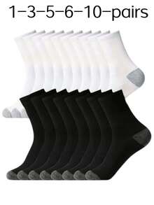 10/6/5/3/2 Pairs Men's All-Season Comfortable Sports Home Back To School Mid-Calf Socks, Unisex - Black - View 12