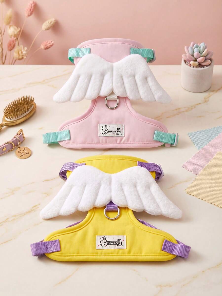 Pet Leash Angel Wings Chest Harness Dog Walking Accessory Suitable For Pomeranian, Bichon, Schnauzer And Other Small To Medium Dogs - Yellow - View 1